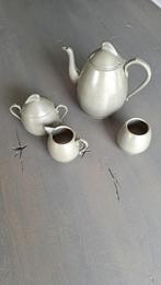 Tinnen koffie set, met suiker, melk en lepeltjes potje, Antiek en Kunst, Antiek | Tin, Ophalen of Verzenden
