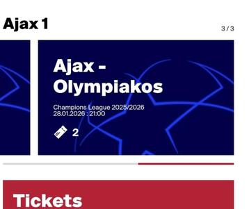 Ajax-Olympiakos - 2x F-Side kaart (advertentie goed lezen!) beschikbaar voor biedingen