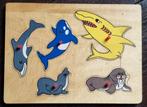 Houten noppenpuzzel met zeedieren - 5 stukjes - IZGST, Ophalen of Verzenden, Minder dan 10 stukjes, Zo goed als nieuw, Van hout