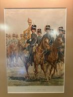 Ingelijste antieke militaire prent - Regiment Huzaren, Ophalen of Verzenden