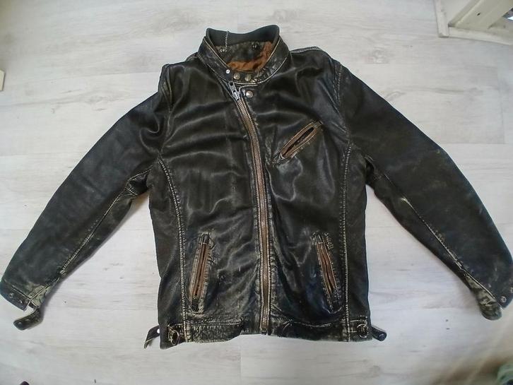 Oud vintage leren jack: schott. Maat L, Kleding | Heren, Jassen | Winter, Gedragen, Zwart, Ophalen of Verzenden