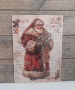 Vintage look kerst-kaart kerstman met hulst boeket, Ophalen of Verzenden, 1980 tot heden, Ongelopen, Feest(dag)