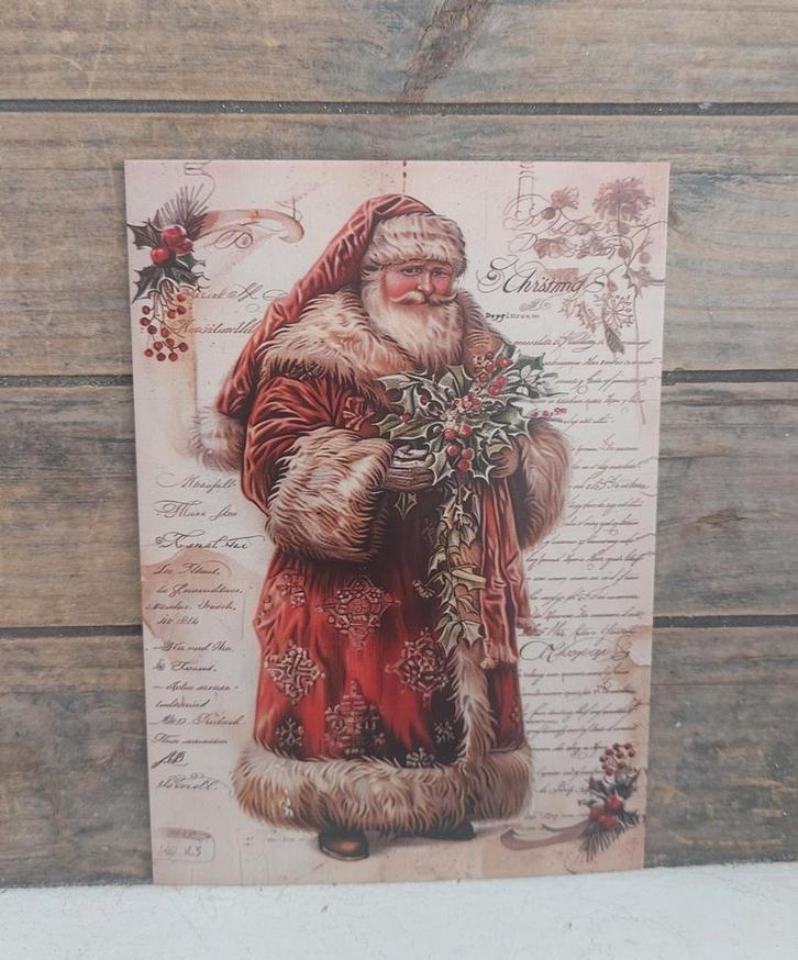 Vintage look kerst-kaart kerstman met hulst boeket, Verzamelen, Ansichtkaarten | Themakaarten, Ongelopen, 1980 tot heden, Feest(dag)