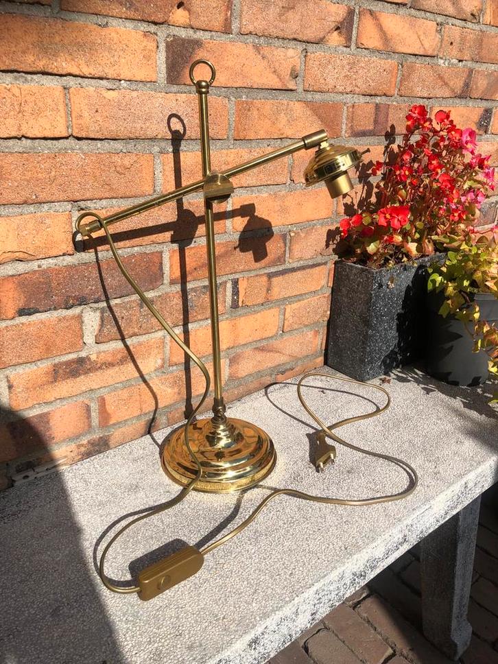 Vintage Bureaulamp / Leeslamp - Messing, Huis en Inrichting, Lampen | Vloerlampen, Zo goed als nieuw, Minder dan 100 cm, Metaal