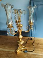 Elegante gouden tafellamp met glazen kelken, Ophalen, Gebruikt, Glas, Klassiek