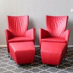 8x Montis Windy rood leder + bijpassende voetenbank, Niet ingevuld, Niet ingevuld, Leer, Ophalen of Verzenden