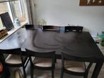 Gratis! Ikea tafel (uitschuifbaar) zwart/brui met 6 stoelen., Huis en Inrichting, Complete eetkamers, Gebruikt, Ophalen