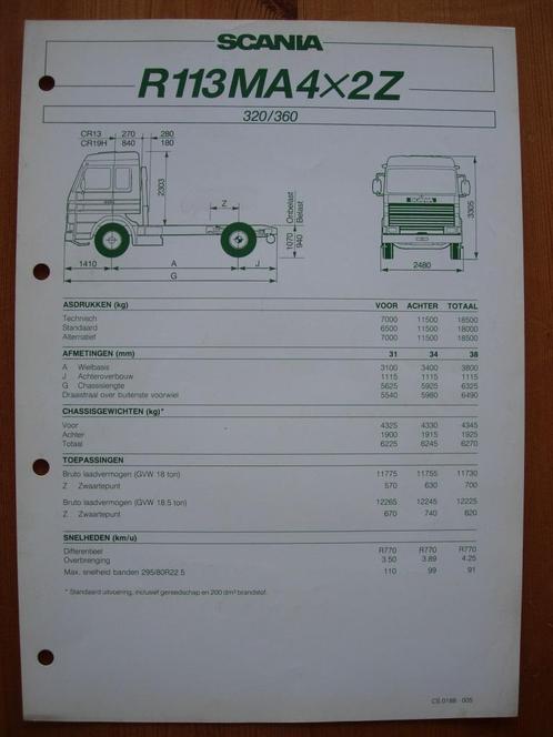 Scania 113 4x2 1988 Technische Specificatie Folder, Boeken, Auto's | Folders en Tijdschriften, Zo goed als nieuw, Overige merken