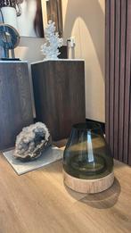 Nieuw windlicht groen glas met hout, Overige materialen, Ophalen of Verzenden, Zo goed als nieuw, Minder dan 25 cm