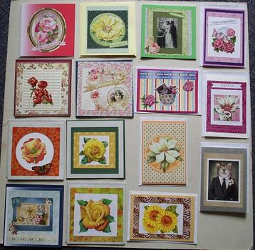 Set van 15x zelfgemaakte wenskaarten blanco/gefelicteerd (v) beschikbaar voor biedingen