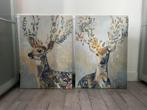 2 mooie schilderijen herten bloemen ikea als nieuw, Ophalen, Minder dan 50 cm, Zo goed als nieuw, Schilderij