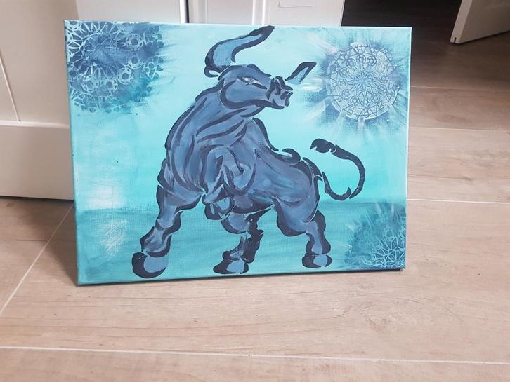 AQUA BULL. acrylverf op canvas, Huis en Inrichting, Woonaccessoires | Schilderijen, Tekeningen en Foto's, Nieuw, Schilderij, Minder dan 50 cm
