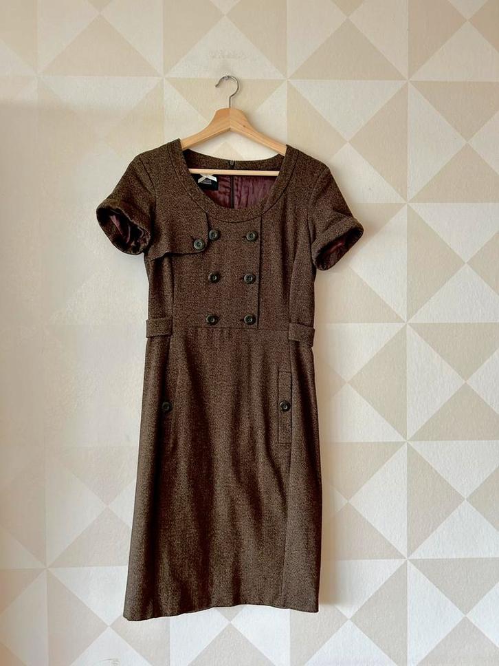 Vanilia jurk kokerjurk bruin wol tweed S/36, Kleding | Dames, Jurken, Gedragen, Maat 36 (S), Bruin, Knielengte, Ophalen of Verzenden