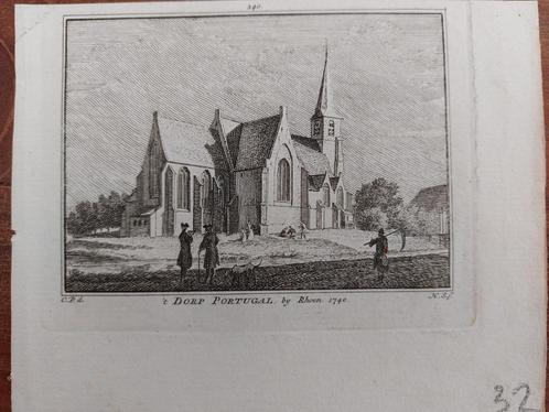 240 / dorp Portugal bij Rhoon Gravure H. Spilman  18e eeuw, Antiek en Kunst, Kunst | Etsen en Gravures, Ophalen of Verzenden