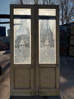 Set antieke openslaande deuren met geëtst glas 267x145cm.
