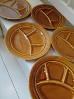 5 Gele Gourmet/Fondue Borden met Vakjes, Gebruikt, Keramiek, Ophalen of Verzenden, Bord(en)