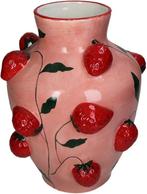 Vaas Strawberry – keramiek roze met aardbeien – 30 cm, Huis en Inrichting, Woonaccessoires | Vazen, Overige kleuren, Aardewerk of Porselein