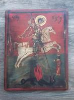 Om1900 Hand Geschilderd Ikoon Icoon Ex Voto Sint Joris Draak
