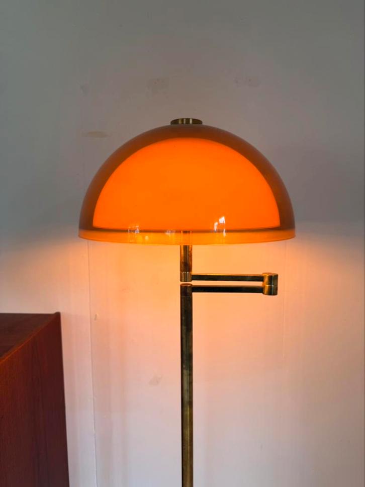 Vintagwe messing mushroom vloerlamp, Swisslamps ‘70, Huis en Inrichting, Lampen | Vloerlampen, Zo goed als nieuw, 150 tot 200 cm