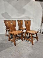 4 brutalist eiken stoelen met biezen zitting, Huis en Inrichting, Stoelen, Ophalen, Gebruikt, Bruin, Onbekend