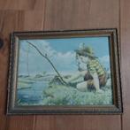 brocante schilderijtje, vissend jongetje, Ophalen of Verzenden
