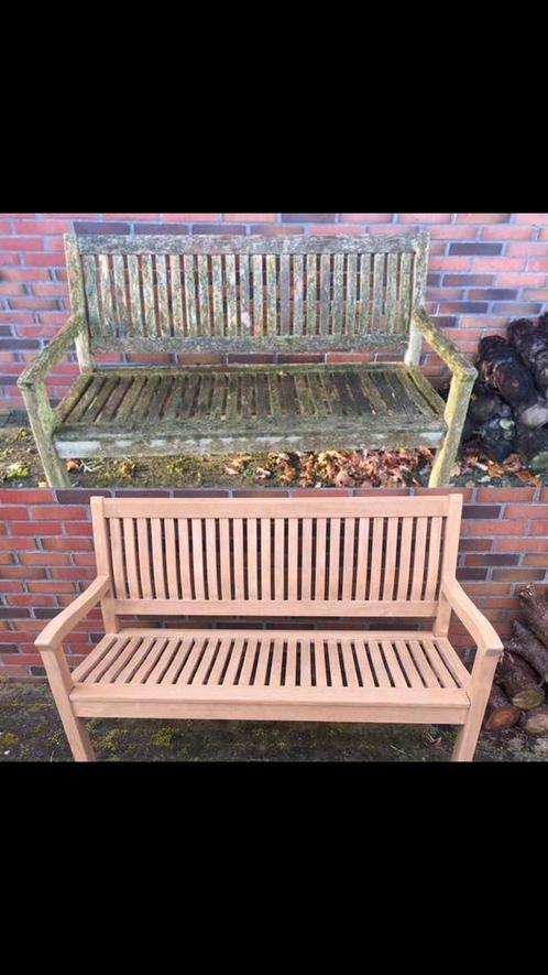 Teak tuinmeubelen/houten schoonmaken-onderhoud zomerfris💪, Tuin en Terras, Tuinbanken, Zo goed als nieuw, Teakhout, Verzenden