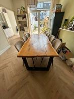 Eetkamer tafel: eikenhoutenblad met stalen frame, Huis en Inrichting, Ophalen, Zo goed als nieuw