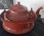 Charmante oude emaille waterketel in een mooie bruine kleur., Ophalen of Verzenden