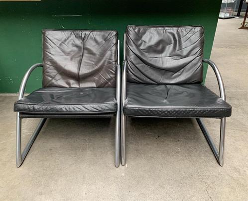 Set fauteuils Gerard vd Berg Rohe '70 - vintage retro stoel, Huis en Inrichting, Fauteuils, Gebruikt, Leer, Metaal, 50 tot 75 cm