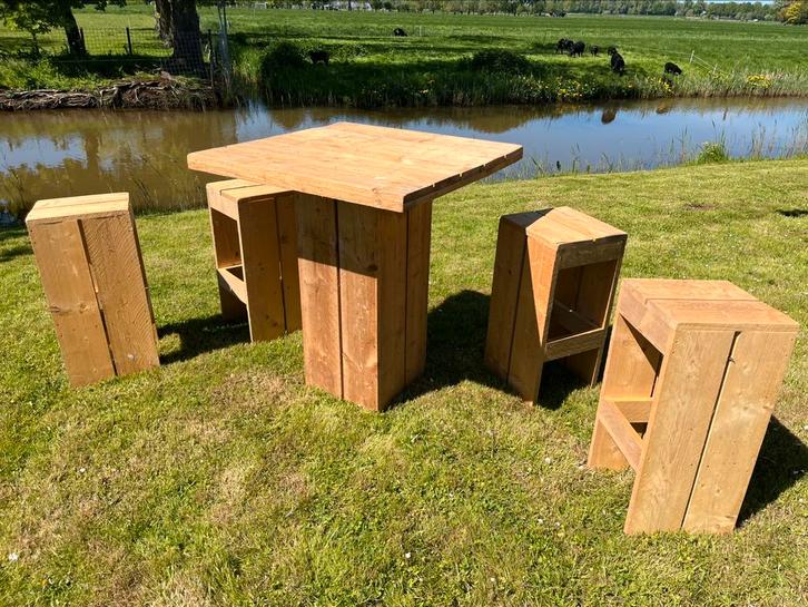 Biertafel set van steigerhout., Tuin en Terras, Tuinmeubel-accessoires, Zo goed als nieuw, Ophalen