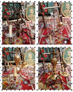 4 antieke kroonluchters, brons, kristal, verguld, petroleum, Antiek en Kunst, Antiek | Lampen, Ophalen