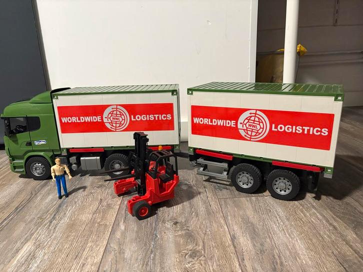 Bruder Scania Combibakwagen met Heftruck, Kinderen en Baby's, Speelgoed | Overig, Gebruikt, Jongen of Meisje, Ophalen