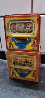 Antieke Blikken Spaarpot TV met Bewegend Beeldscherm, Antiek en Kunst, Ophalen of Verzenden