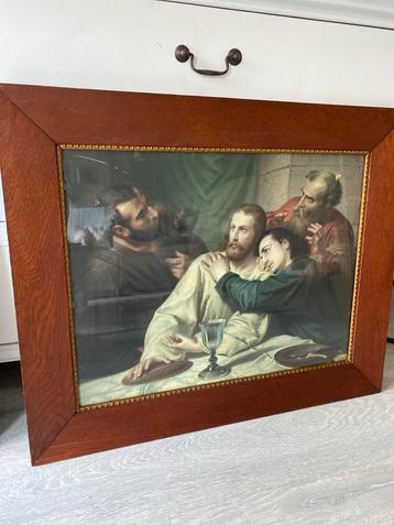 Antieke Prent met Houten Lijst - Klassiek Schilderij beschikbaar voor biedingen