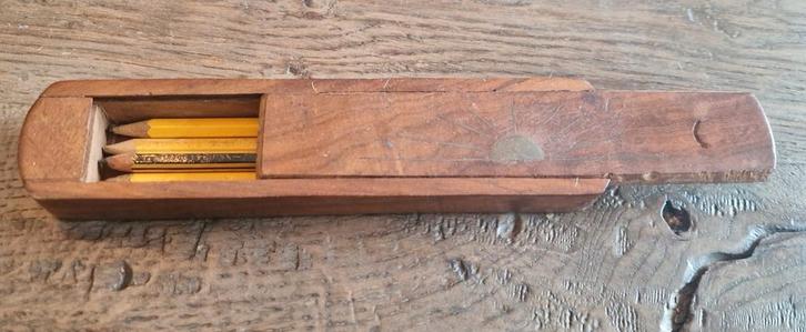 Houten Potloodbakje met Schuifdeksel, Antiek en Kunst, Antiek | Woonaccessoires, Ophalen of Verzenden