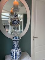 Vintage Upcycle Kandelaar Delfsblauw met Glas, Ophalen, Keramiek of Aardewerk