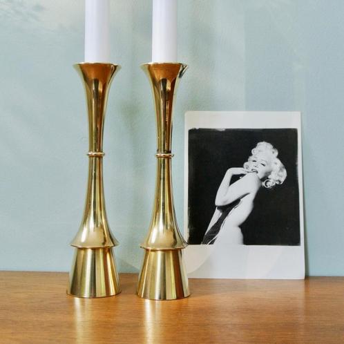 2 vintage Deens Design messing KANDELAREN Quistgaard '60, Huis en Inrichting, Woonaccessoires | Kandelaars en Kaarsen, Gebruikt
