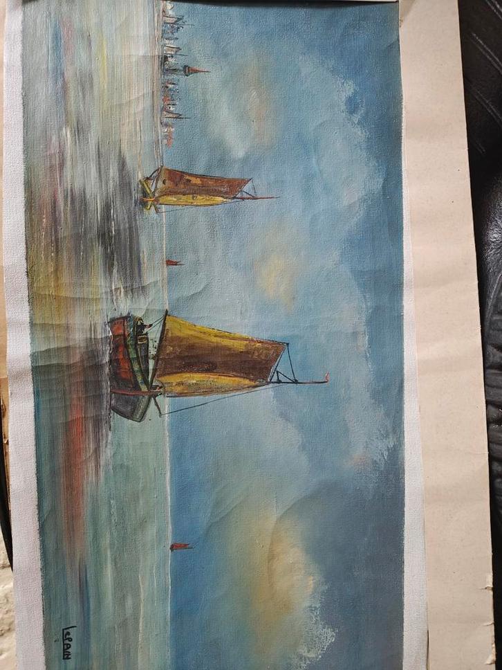 Schilderij van boten op het water, Antiek en Kunst, Kunst | Schilderijen | Klassiek, Ophalen