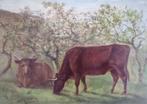Hubert Henrard (1816-1898) - Koeien bij boomgaard, Antiek en Kunst, Kunst | Schilderijen | Klassiek, Ophalen of Verzenden