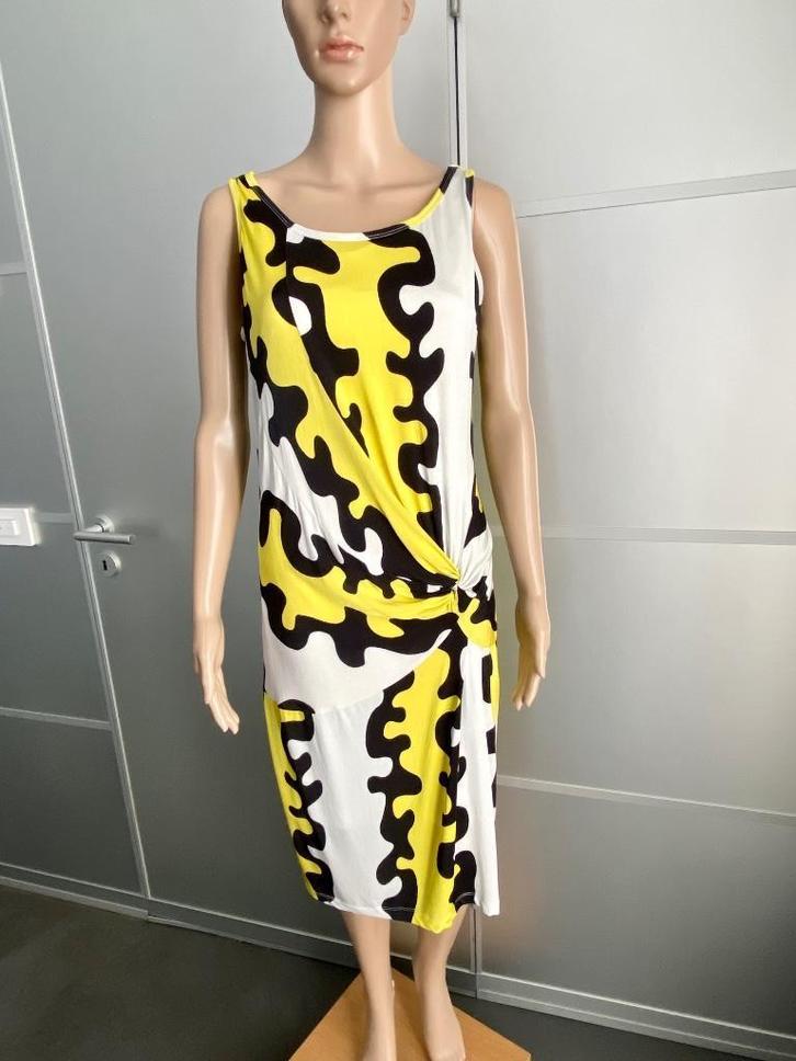 J407 PRC maat 38=M zomer jurkje jurk geel/zwart/wit, Kleding | Dames, Jurken, Zo goed als nieuw, Maat 38/40 (M), Geel, Knielengte