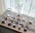 Oude  kristal met zilver voet samen 16 stuks, Verzenden