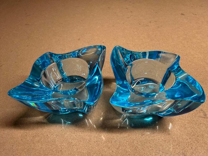 Villeroy & Boch kristallen waxinehouders - azuurblauw, Huis en Inrichting, Woonaccessoires | Kandelaars en Kaarsen, Zo goed als nieuw