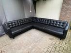 Zwart lederen hoekbank links of rechts, 250 tot 300 cm, Hoekbank, Leer, Ophalen of Verzenden