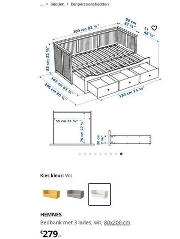 Ikea HEMNES bedbank lichtgrijs  80/90 bij 200 cm beschikbaar voor biedingen