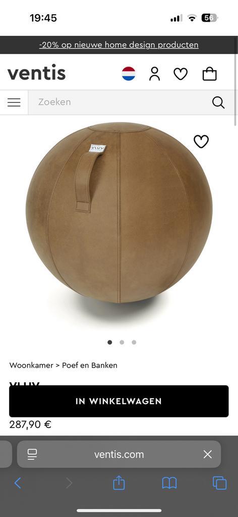 Vluv veel zitbal cognac maat 65 cm, Huis en Inrichting, Zitzakken, Zo goed als nieuw, Overige typen, Ophalen