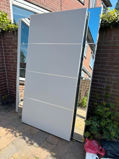 Ikea schuideuren paxkast 200x200 2x spiegel 2x eiken/wit, Huis en Inrichting, Kasten | Kledingkasten, Gebruikt, 150 tot 200 cm