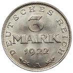 Duitsland - 3 Mark 1922 A Constitution Day top UNC, Postzegels en Munten, Munten | Europa | Niet-Euromunten, Ophalen of Verzenden