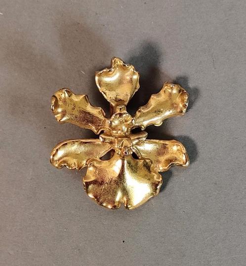 Broche, hanger. Orchidee bloem. Verguld, Sieraden, Tassen en Uiterlijk, Broches, Zo goed als nieuw, Overige materialen, Goud, Ophalen of Verzenden
