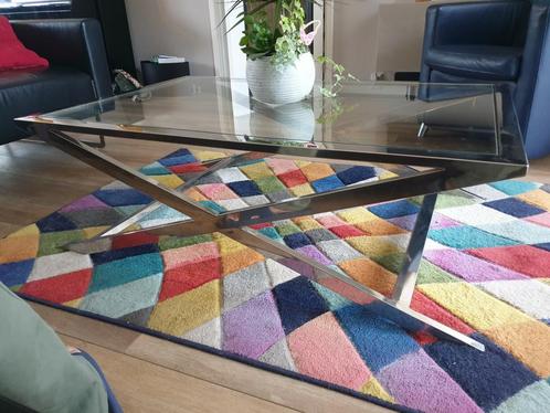 Salontafel cross, glas en chroom, Huis en Inrichting, Stoffering | Tapijten en Kleden, Gebruikt, 50 tot 100 cm, 100 tot 150 cm
