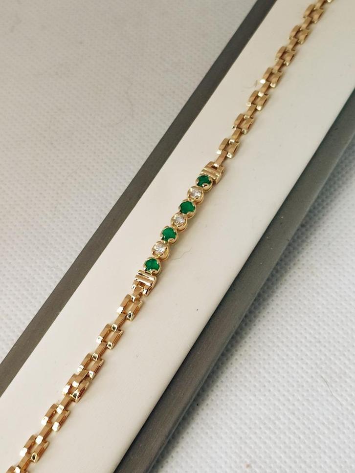 Gouden armband met smaragden en diamanten, Sieraden, Tassen en Uiterlijk, Armbanden, Zo goed als nieuw, Goud, Goud, Met edelsteen